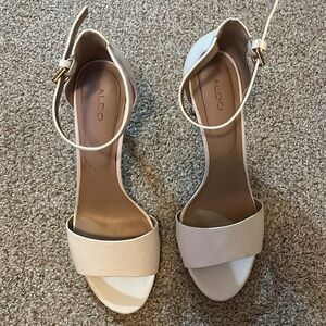 Aldo White Stiletto Heels with Ankle Strap - Size 8